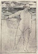 Joseph E.Southall Fisherman and basket Southwold china oil painting artist